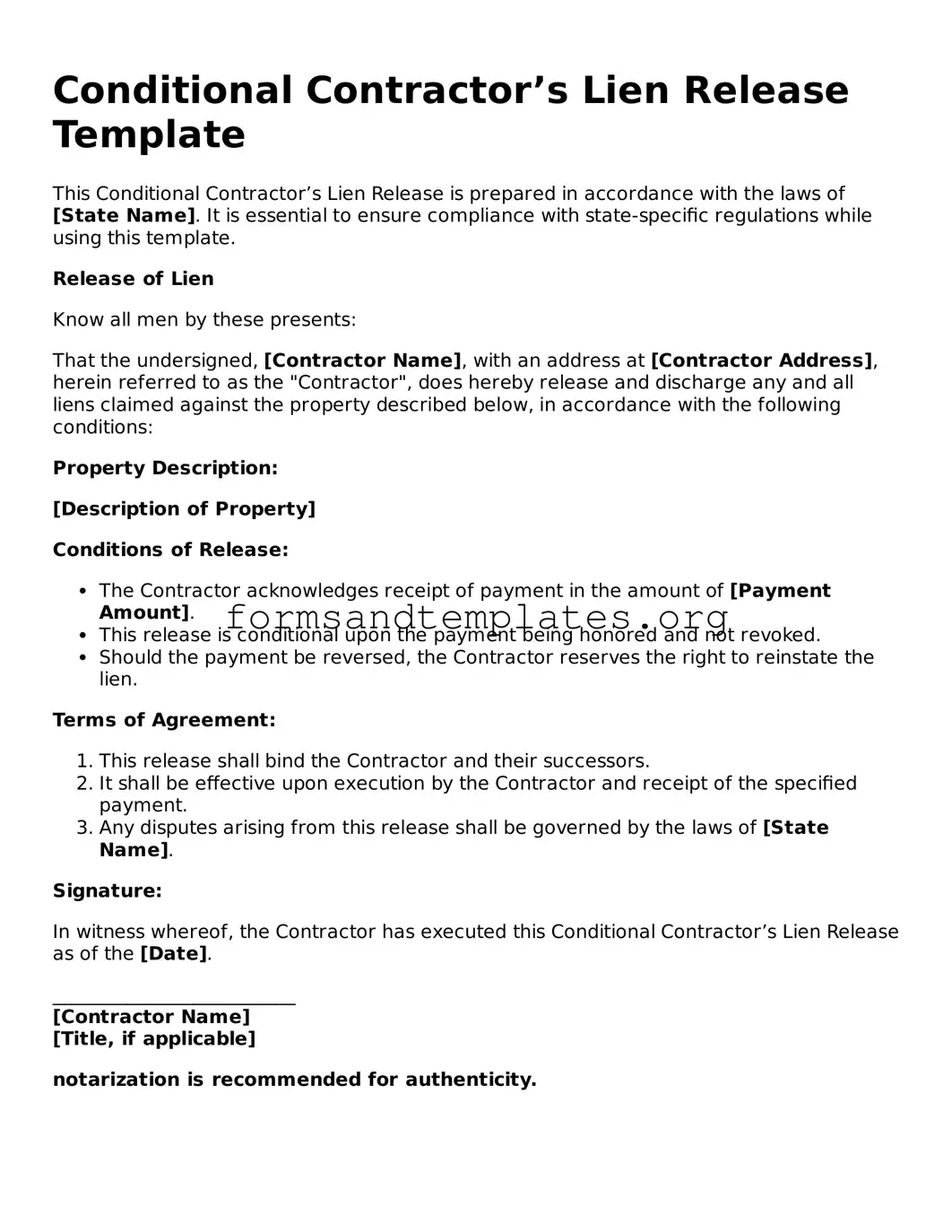 Attorney-Verified Conditional Contractor’s Lien Release Template