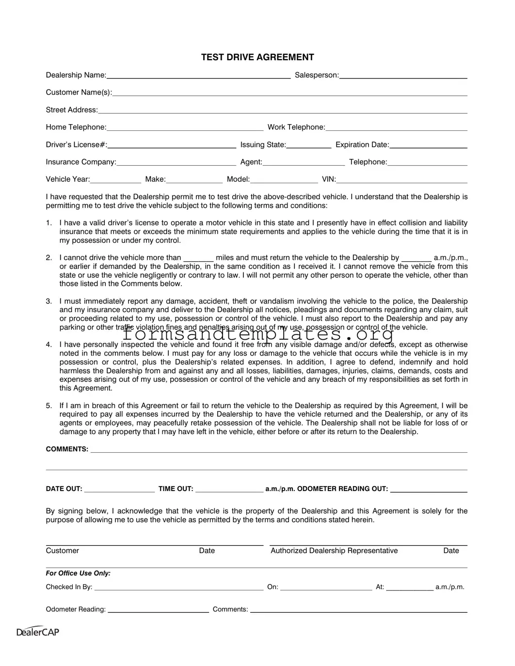 Printable Test Drive Template
