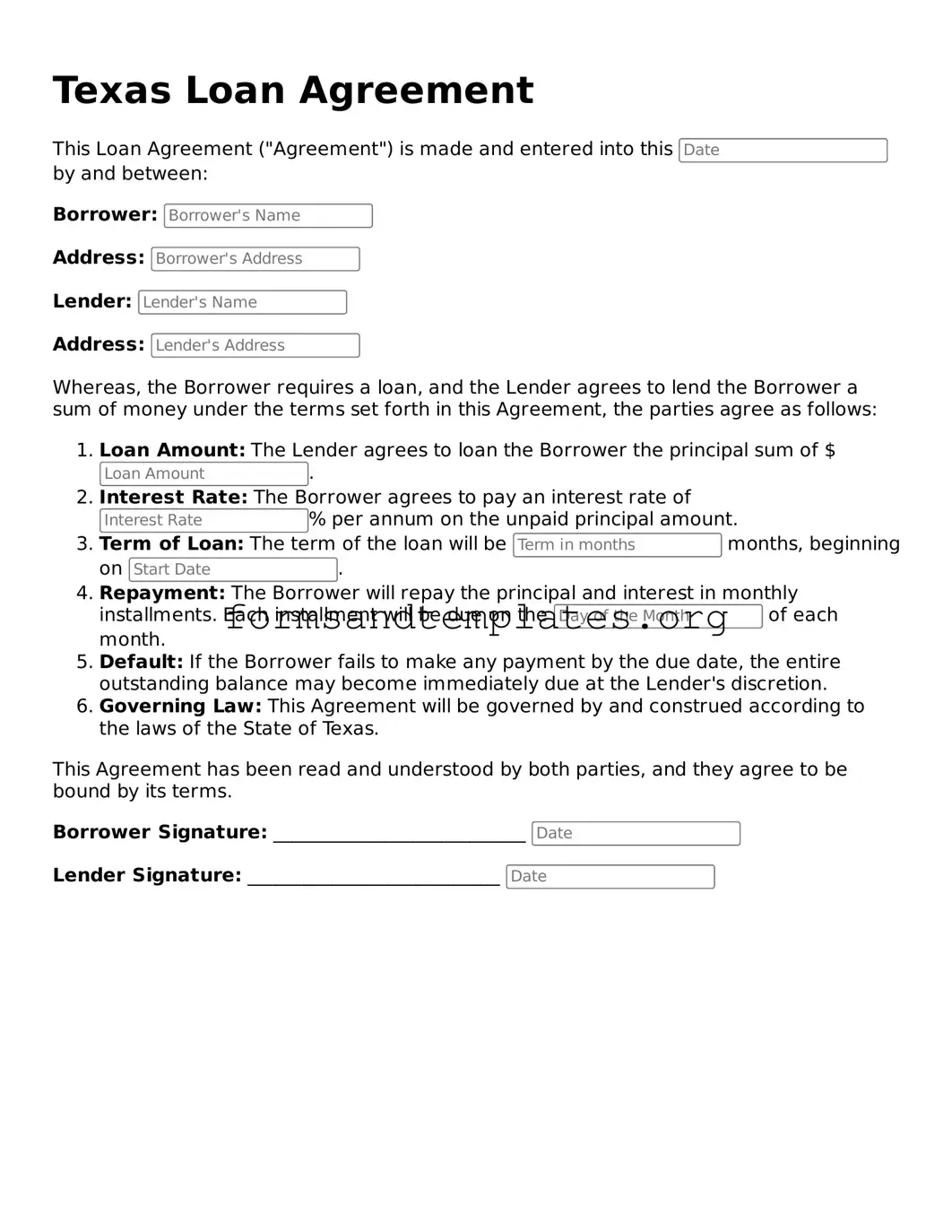 Loan Agreement Template for the State of Texas