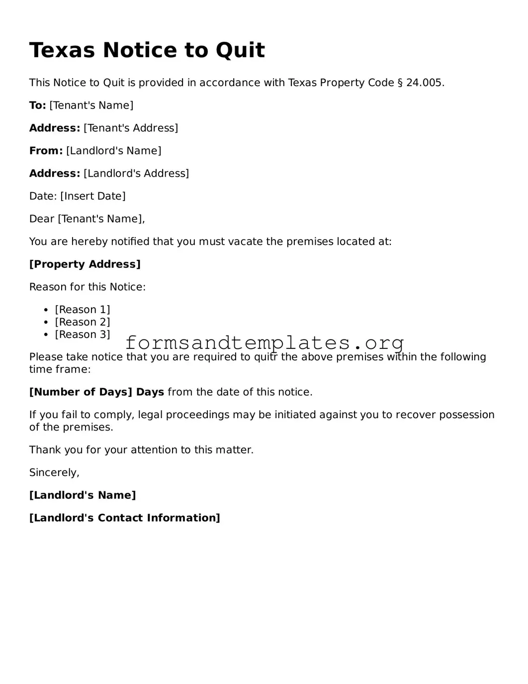 Notice to Quit Template for the State of Texas