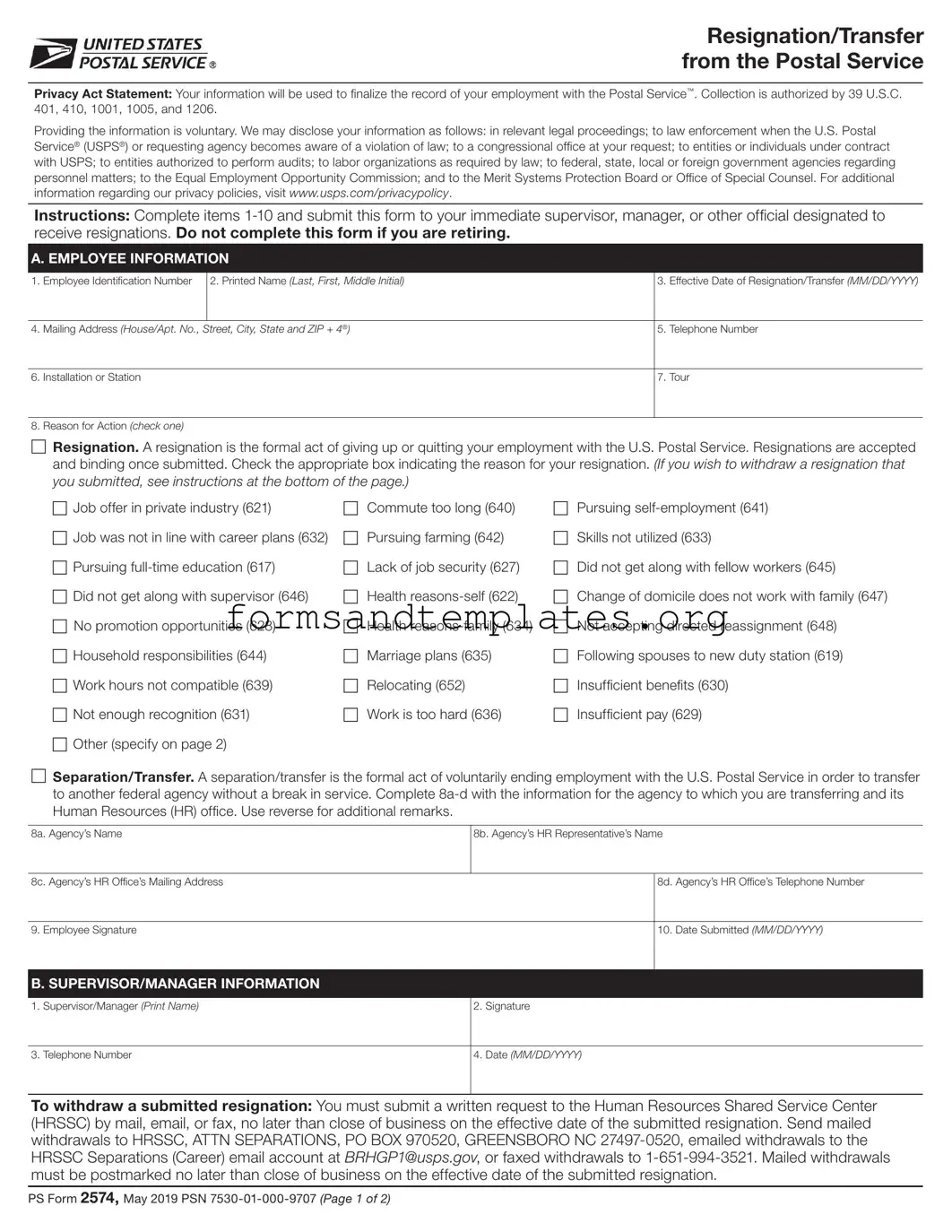 Printable Usps Resignation Template