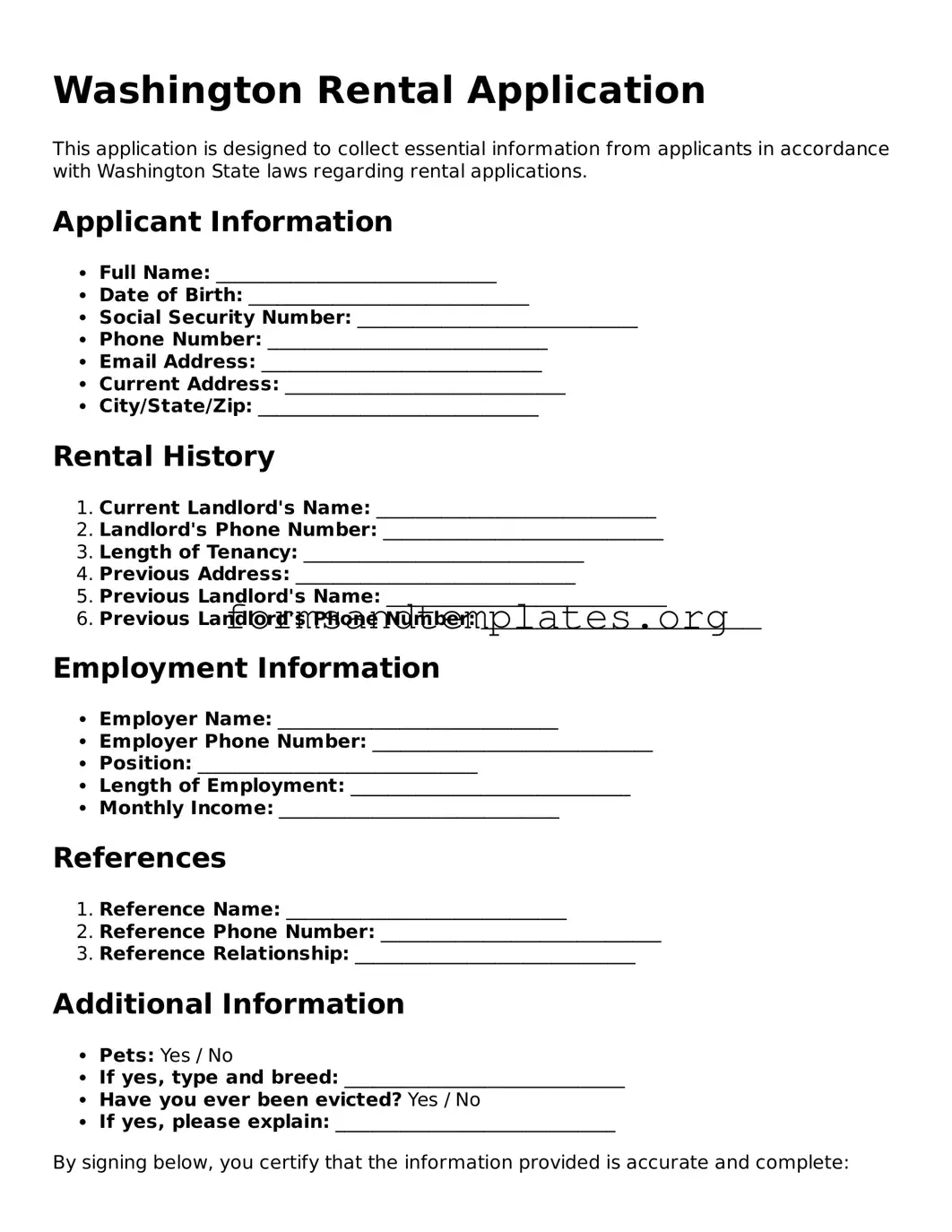 Rental Application Template for the State of Washington