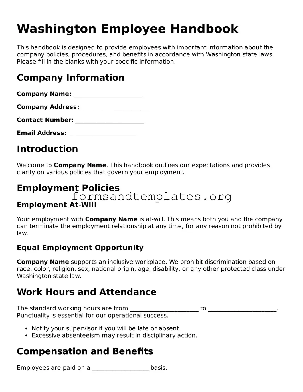 Employee Handbook Template for the State of Washington