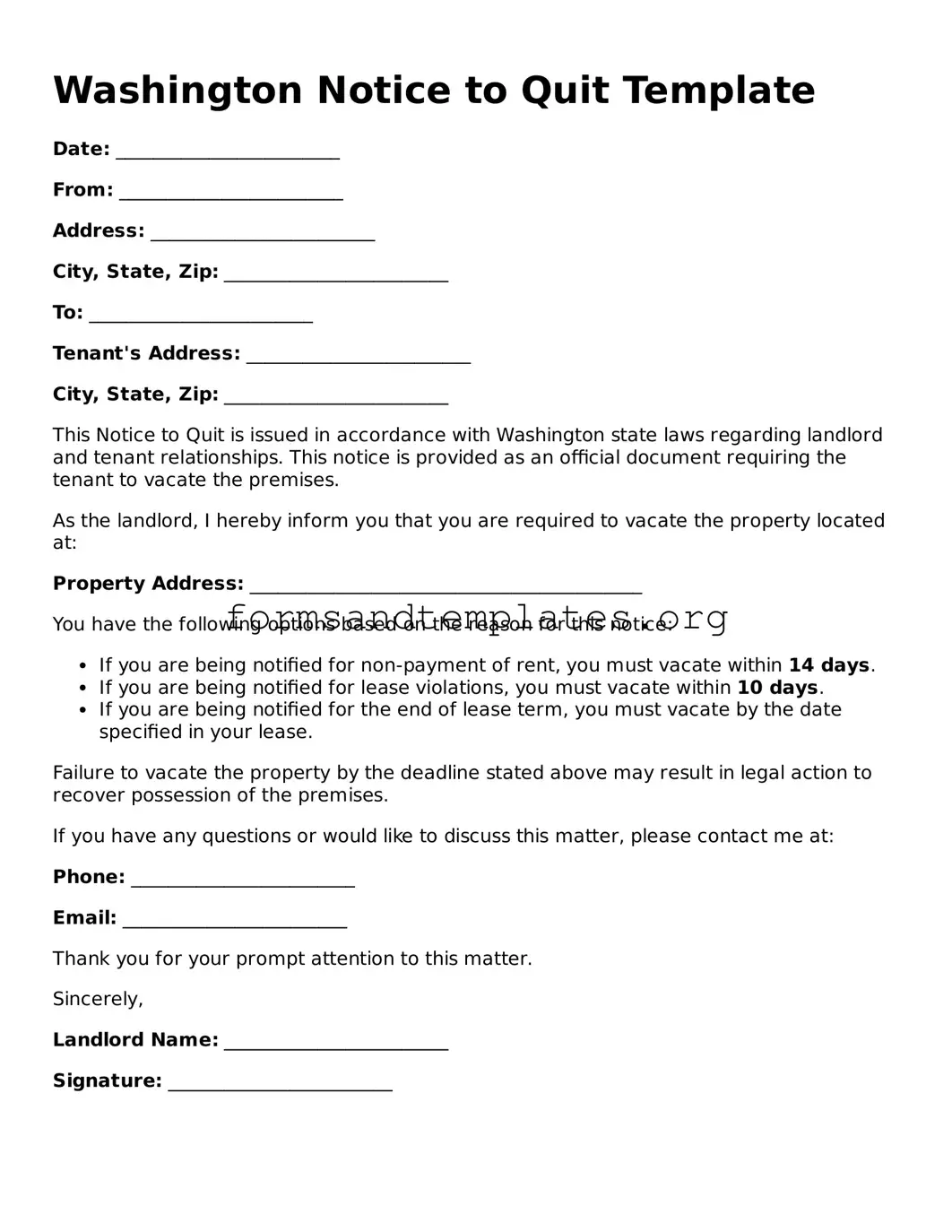 Notice to Quit Template for the State of Washington
