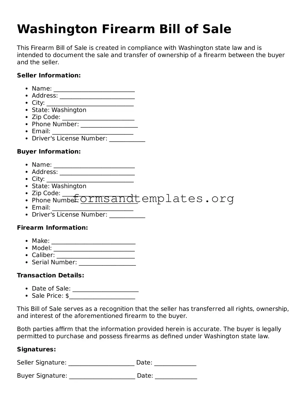 Firearm Bill of Sale Template for the State of Washington