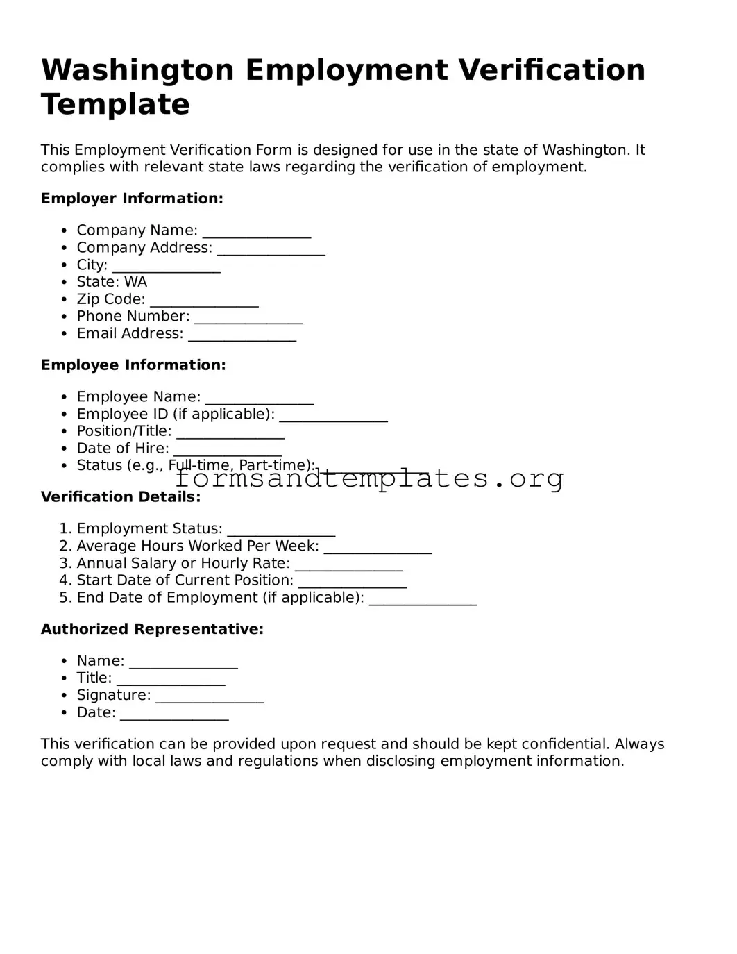 Employment Verification Template for the State of Washington