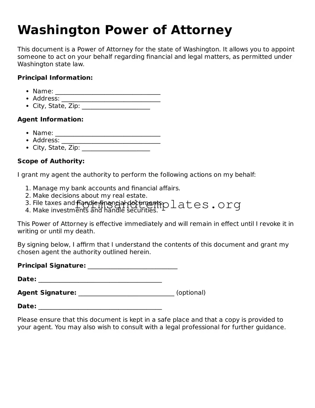 Power of Attorney Template for the State of Washington