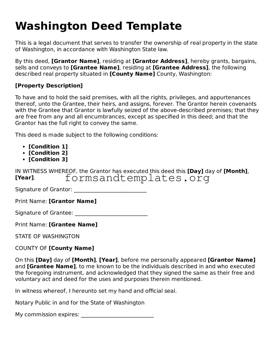 Deed Template for the State of Washington