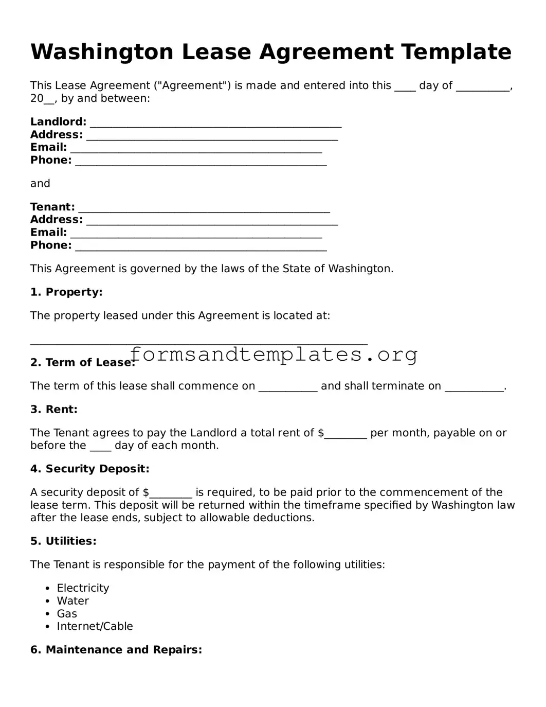 Lease Agreement Template for the State of Washington