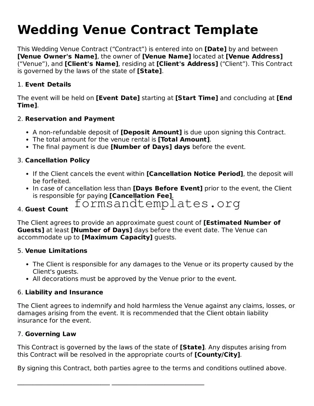 Attorney-Verified Wedding Venue Contract Template