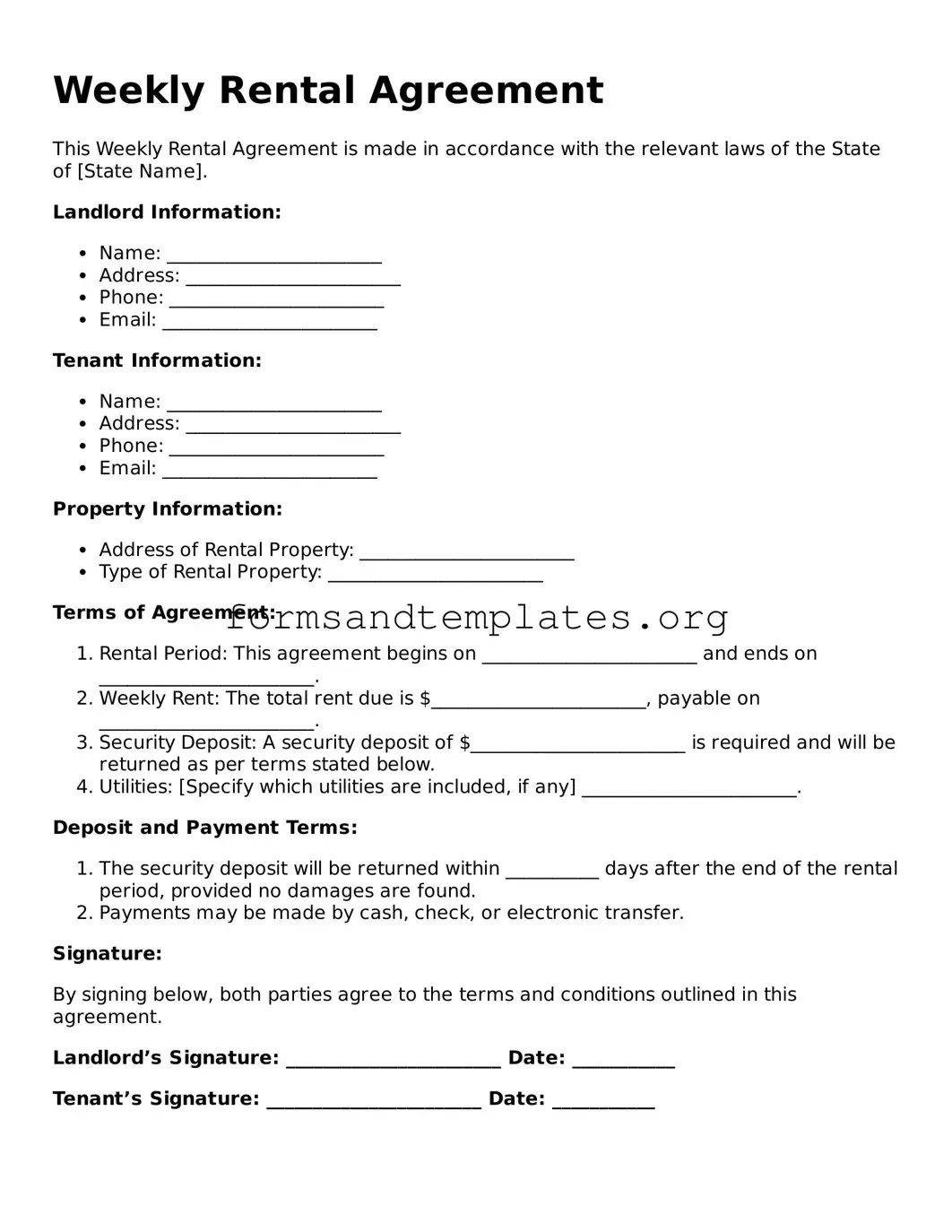 Attorney-Verified Weekly Rental Agreement Template