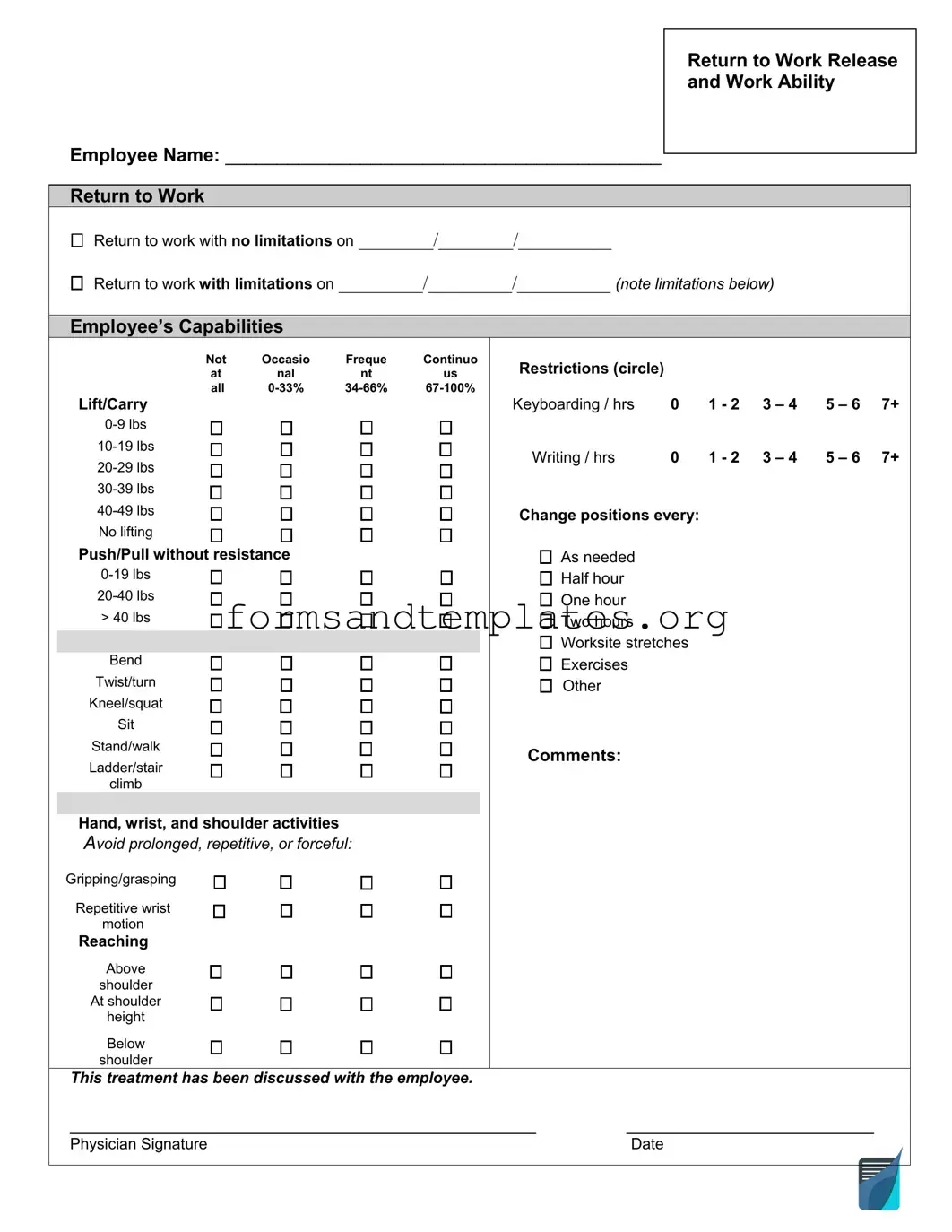 Printable Work Release Template
